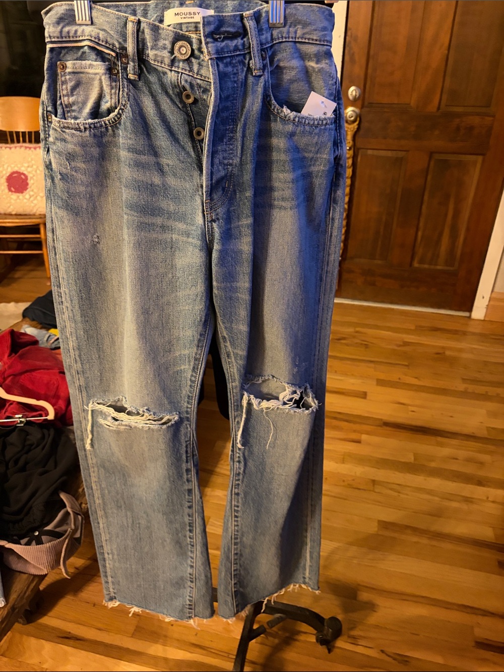 Moussy Light Wash Distressed Straight-Leg Jeans